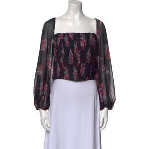 AMUR Floral Print Square Neckline Long Sleeves Crop Top - M